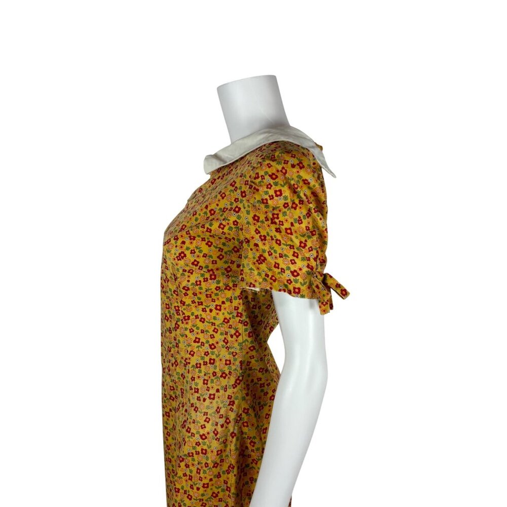 Vintage 60s Mod Mini Dress Womens Small Yellow Floral Peter Pan Collar Handmade - Picture 7 of 11